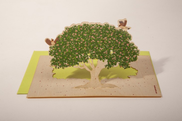 Baum Frühling – Holzgrußkarte mit PopUp-Motive