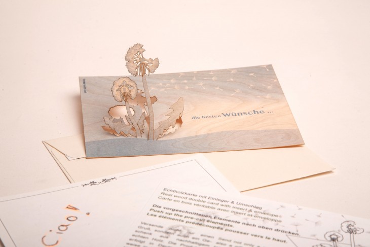Die besten Wünsche - Wooden greeting card with PopUp motif - birch