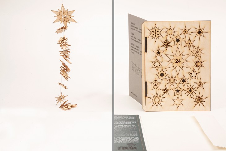 24 Sterne Holz – 3D Deko Grußkarte
