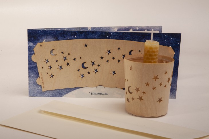 moon and stars - tealight greeting card