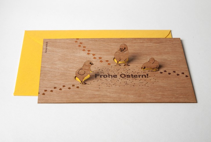 Frohe Ostern! - Holzgrußkarte mit PopUp-Motiv - Birke