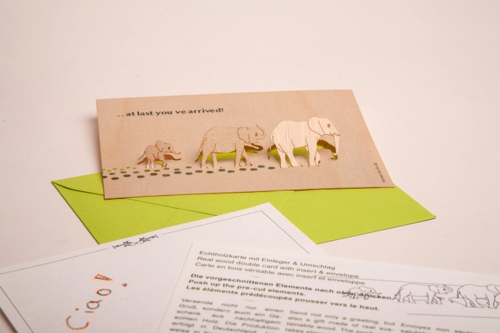 At last you&#039;ve arrived - Wooden Greeting Card with Pop Up Motif - birch