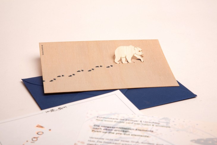 Bär - Holzgrußkarte mit PopUp-Motiv - Birke